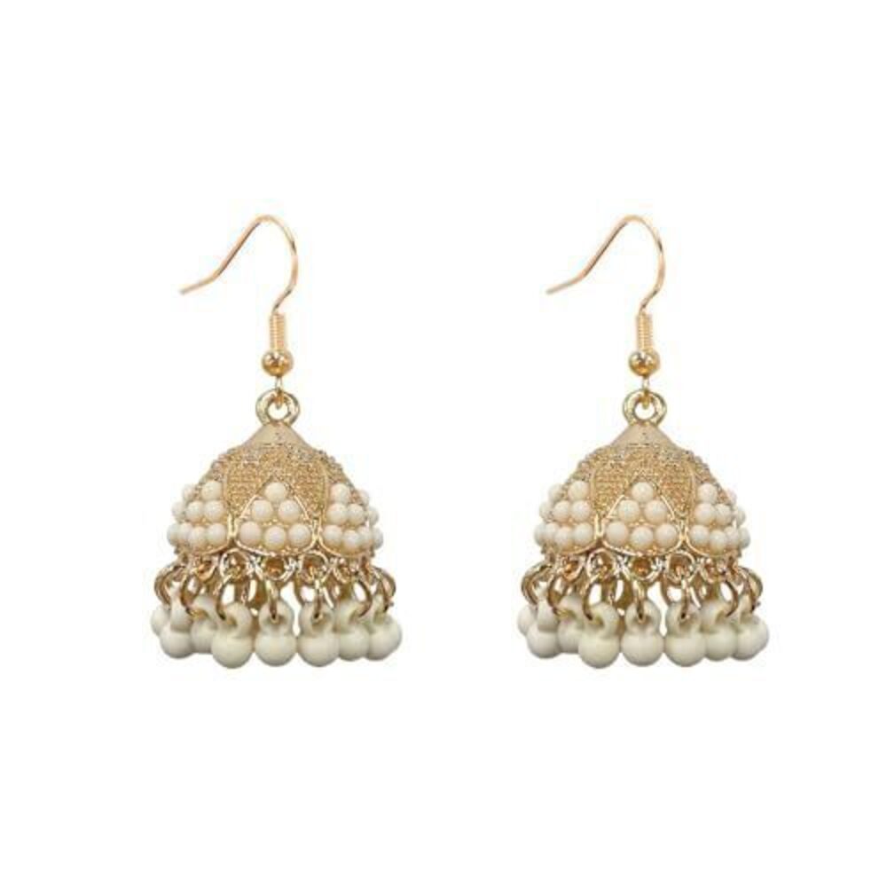 9964 Vintage Jhumki Bell Beaded Tassel Dangle Drop Earrings Gold Plated